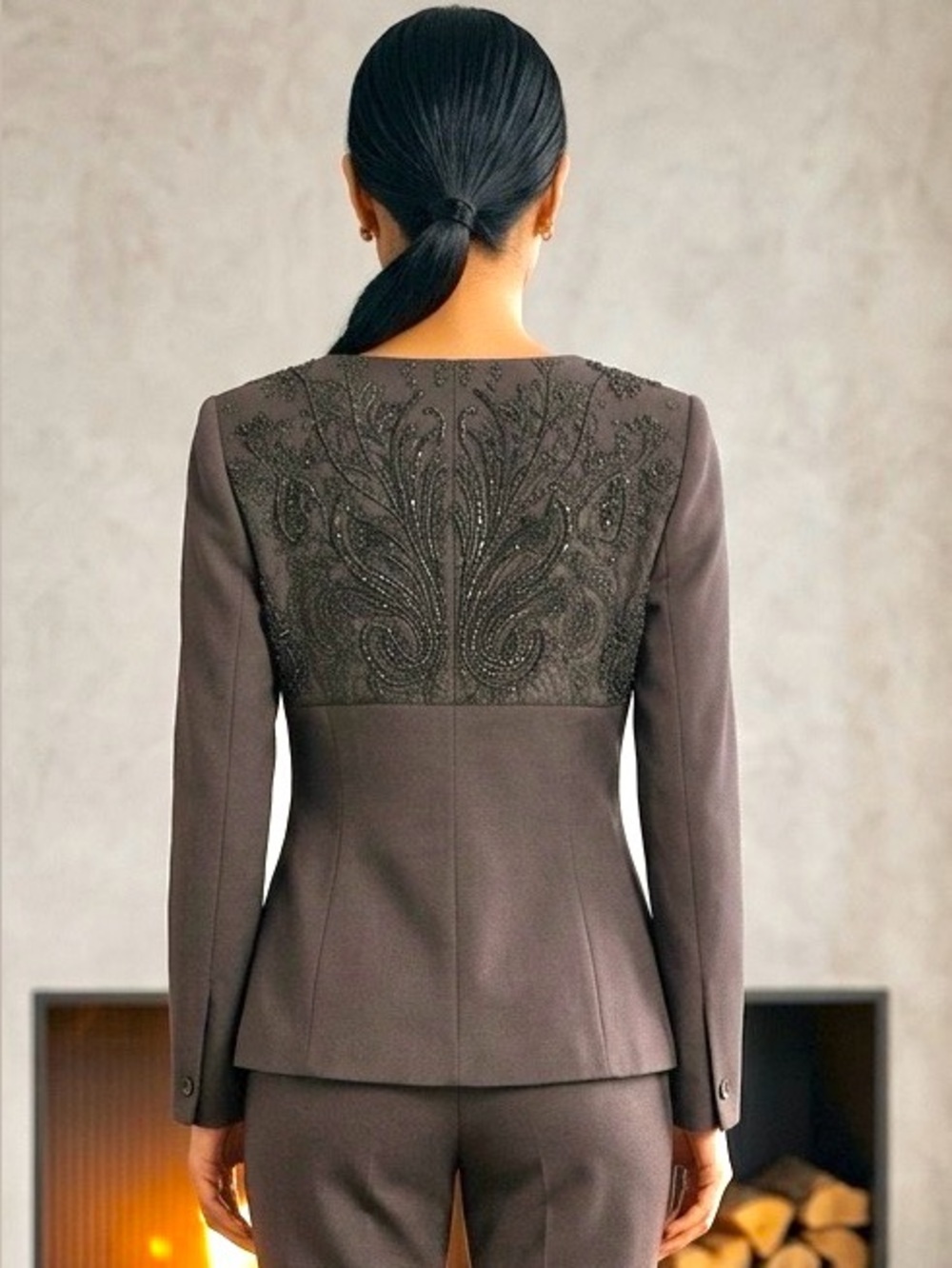 Badgley Mischka Beaded Lace Black Jacket 6